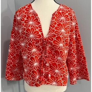 Marc New York Womens Large Floral Eyelet Tie Front Cardigan Cottagecore Resort